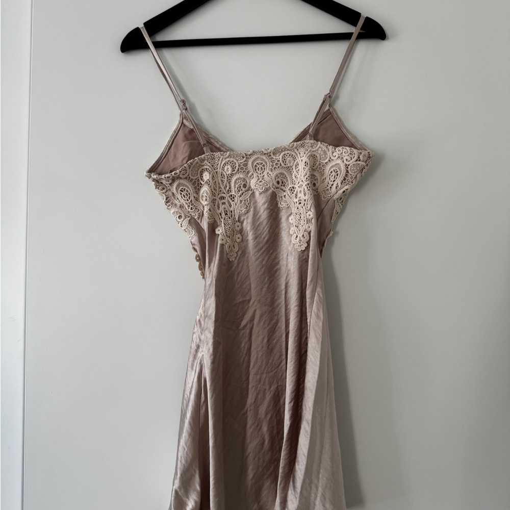 Lulus Maylene Champagne Satin Crochet Lace Slip Mini Dress - Picture 4 of 7